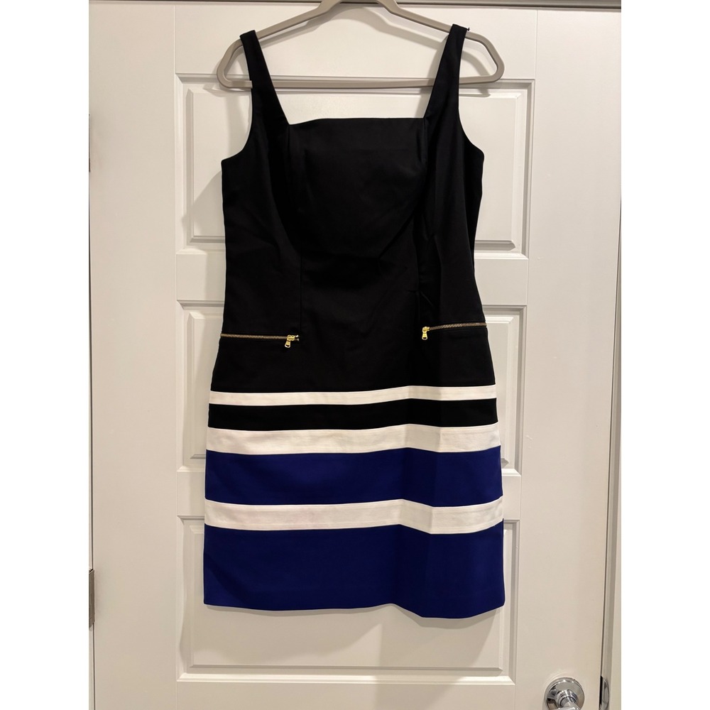 Lauren Ralph Lauren Black Blue Colorblock Zipper Sheath Dress 10